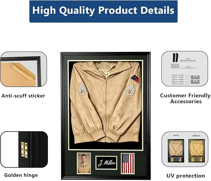 Military Police Uniform Display Case-Velvet Backplate-Cardstock | Lockable Wall Mount Cabinet with UV Protection, wall Mount,Tempered glass，Also Can hold photos and certificates - Image 5