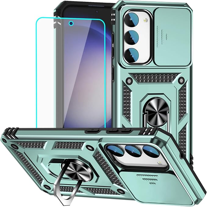 HNHYGETE for Galaxy S23 Plus Case with Screen Protector: [Military Grade 20ft. Drop Tested] Slide Camera Cover Ring Shockproof Protective Phone Case for - Samsung Galaxy S23 Plus (Dark Green) by HNHYGETE