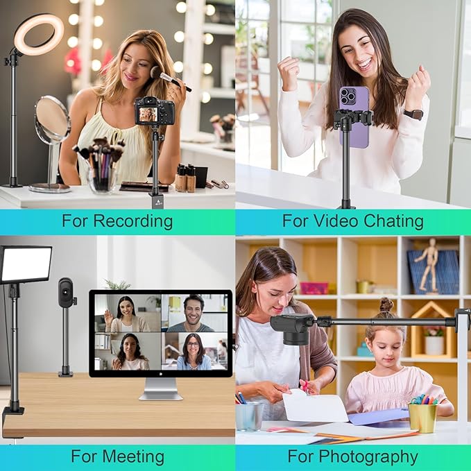 Ailight Adjustable Desk Camera Mount & Webcam Stand 10.8"-31.1" | 1/4" Screw, C-Clamp Base, Overhead Tripod, Compatible with DSLR Logitech Obsbot insta360 Anker and Others - Image 2