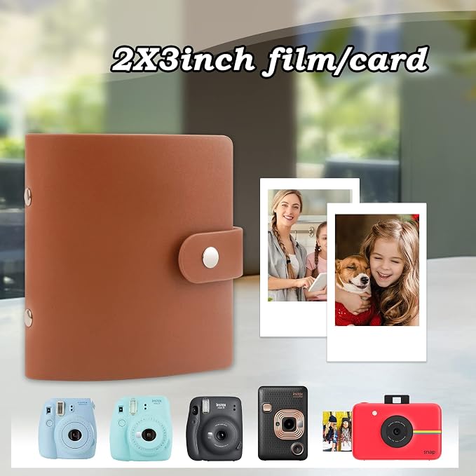 Ruibytree 52 Pockets Small Photo Album 2x3 for Instax Mini, Brown, 1 Pack | Pocket-Size, PU Leather Cover, Snap Closure, Acid-Free Pages, Fits Polaroid 2x3 Photos, Kodak Mini Prints & ZINK Photos - Image 2