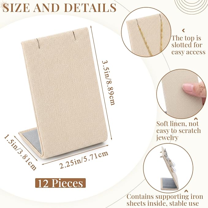 RattanView 12 Pcs Earring Display Stand Necklace Holder, Linen Color, Linen - Image 2