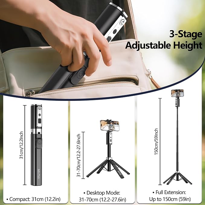 Auto Face Tracking Selfie Stick Tripod for iPhone, Minimalist 360° Rotating AI Tracking Tripod with Wireless Control, 60" Extended Phone Holder for Content Creation Vlogging, Live Streaming - Image 5