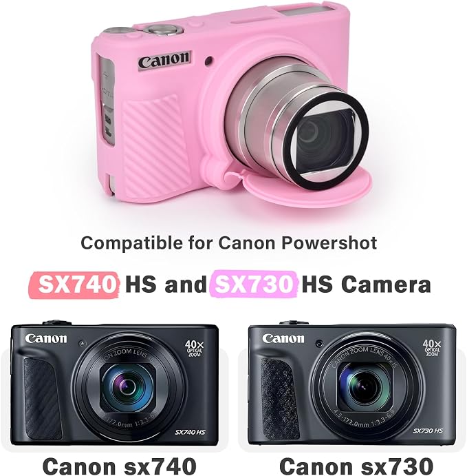 MUZIRI KINOKOO Case for Canon Powershot SX740/SX730 HS Digital Camera - Soft Protective Cover SX740 SX730 HS Camera Silicone Sleeve with Removable Lens Cover - Anti-Slip & Anti-Scratch - Pink - Image 2