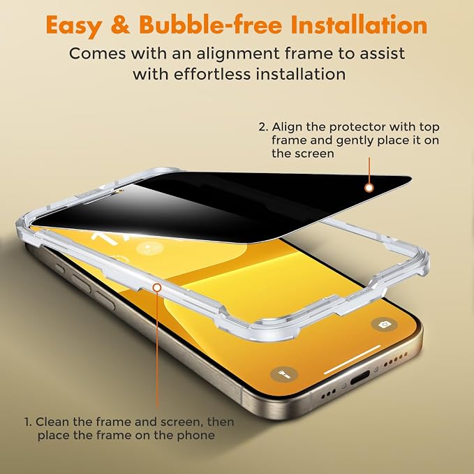 UNBREAKcable Privacy Screen Protector for iPhone 15 Pro, 2-Pack | True 28° Anti-Spy, Shatterproof Tempered Glass, 9H Hardness, Easy Install, Bubble-Free, Anti-Scratch, Case Friendly - Image 4