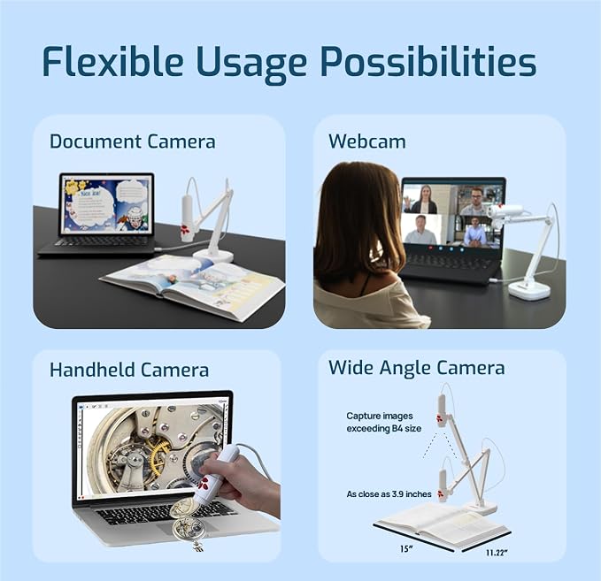 INS-3 Handheld USB Document Camera, LED, Mic, Multi-Angle Capture | Dual Auto Focus, Plug and Play, Compatible with Windows/Mac /Chromebook for hands-on teaching, live demos and presentation - Image 3