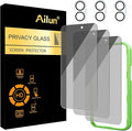 Ailun Privacy Screen Protector + Camera Lens Protector for iPhone 17 | 3+3 Pack, 6.3 Inch, Installation Frame, Dynamic Island Compatible, Anti Spy Tempered Glass, Case Friendly by Ailun