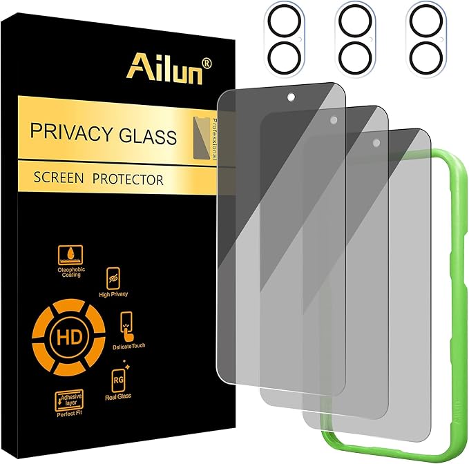 Ailun Privacy Screen Protector + Camera Lens Protector for iPhone 17 | 3+3 Pack, 6.3 Inch, Installation Frame, Dynamic Island Compatible, Anti Spy Tempered Glass, Case Friendly by Ailun