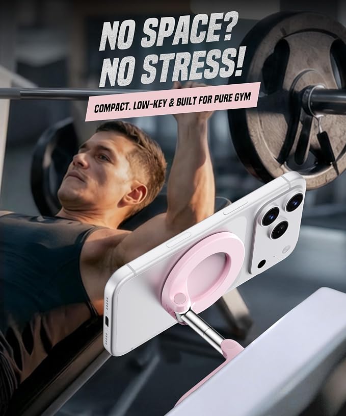 All Metal Dual Magnetic Gym Phone Holder for MagSafe, Pink | 360°Adjustable, Fit for iPhone/Android, Tri-Axis Phone Mount,Gym Accessories for Bodybuilder Men Women Workout Recording - Image 8