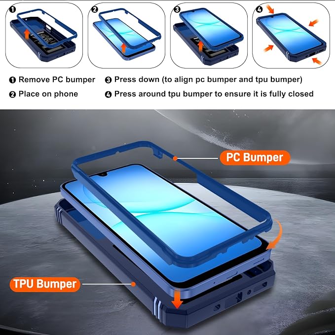 Gritup for Samsung Galaxy A17/A16-5G Case: Samsung A17 5G Case with Screen Protector*2, Magnetic Stand & Slide Camera Cover, Shock Proof Military-Grade para Galaxy A16 /A 17 5G Phone Case, Blue - Image 3