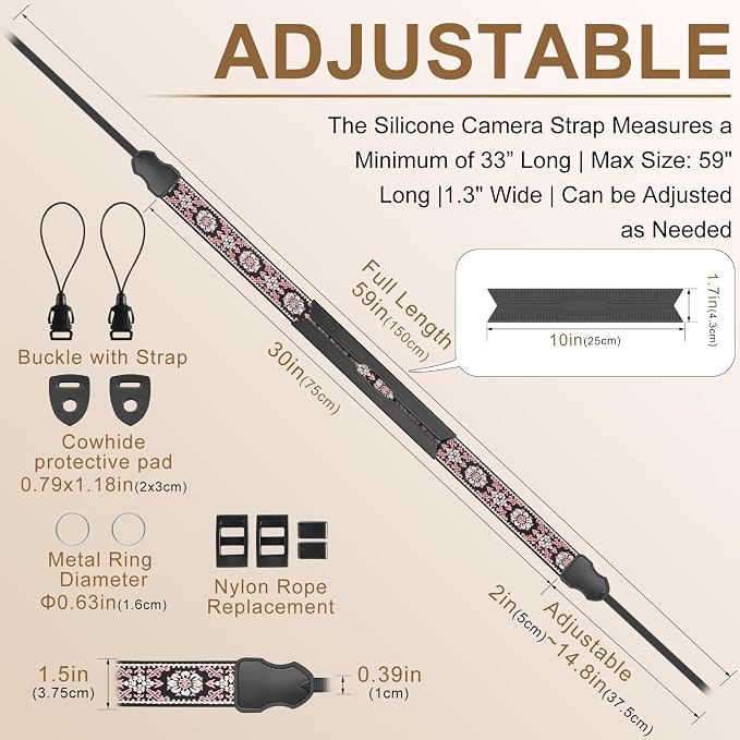 FIEIL Neck Strap Silicone Camera Straps - Padded Camera Strap, 1.5" Wide Adjustable Nylon Shoulder Strap - Compatible with Canon, Nikon, Sony, and More DSLR and Mirrorless Cameras (Off White) - Image 4