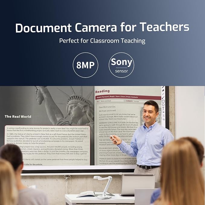 INS-1 Classic USB Document Camera/Webcam, 8MP, Built-in LED, Mic | Auto Focus, Plug & Play, Compatible with Windows / Mac / Chromebook for Distance Learning, Live Demo, Online Teaching, White - Image 2