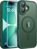 FNTCASE for iPhone 17 Case, Compatible with Magsafe, Glass Screen Protector | Full Camera Protection, Translucent Matte, 14FT Military Grade Drop Proof, Shockproof Protective Phone Cover, Green by FNTCASE