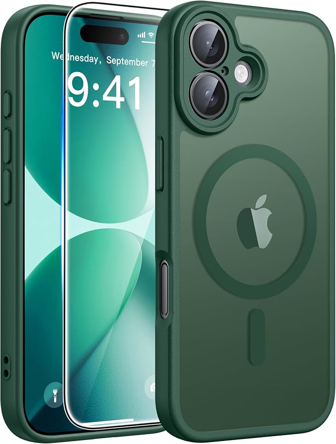 FNTCASE for iPhone 17 Case, Compatible with Magsafe, Glass Screen Protector | Full Camera Protection, Translucent Matte, 14FT Military Grade Drop Proof, Shockproof Protective Phone Cover, Green by FNTCASE