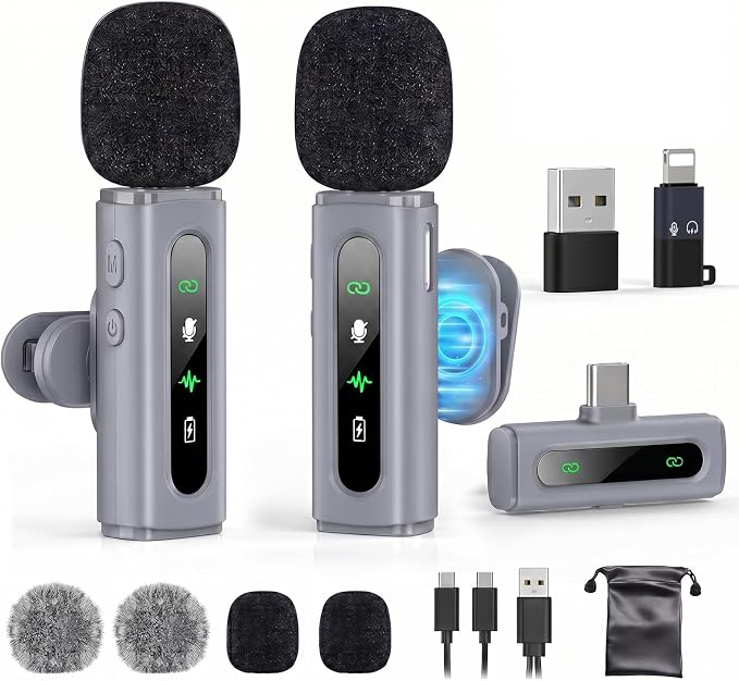 USB C Lavalier Microphone Wireless Mini Mic for Type-C Android Phone/Tablet/PC Video Recording Clip-on Mics with Rotatable Clip&Denoise Recording, Ideal for Vlog Tiktok Youtube Content Creator, Gray by GoorDik