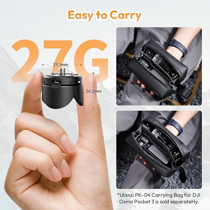 ULANZI PK-08 Auto-Open Mini Tripod for DJI Pocket 4p 4 3/Luna Ultra | Tripod & Grip Mode, Aluminum Alloy, 1/4"-20 Screw for Xtra Muse, Compact Travel Vlog Action Camera Accessories - Image 4