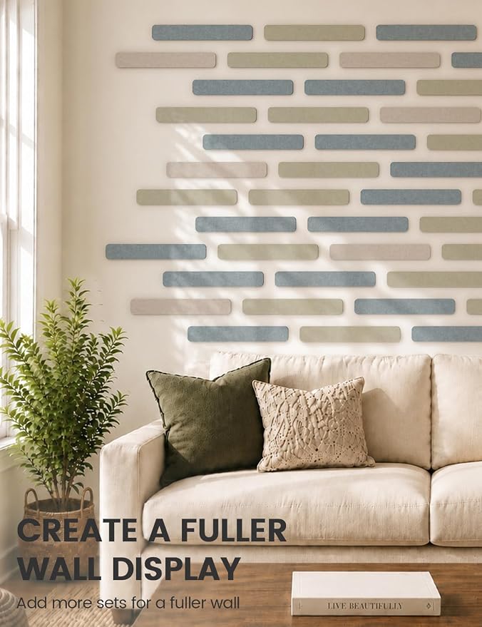 Fluxynara 13" x 2" Felt Wall Panels, Dusty Blue | 5-Pack Includes 35 Push Pins and Adhesive Tabs for Photos, Notes and Decor in Bedroom Doors, Home Office or Studios - Image 7