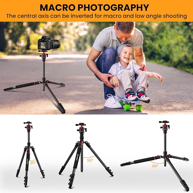 MACTREM Heavy Duty Aluminum Camera Tripod 67" Travel Monopod 360° Ball Head | Lightweight 2.6lb Load13lb Folds 16.5", Phone Holder 74" Height Monopod DSLR Smartphone Tablet Projector IPad Binoculars - Image 8