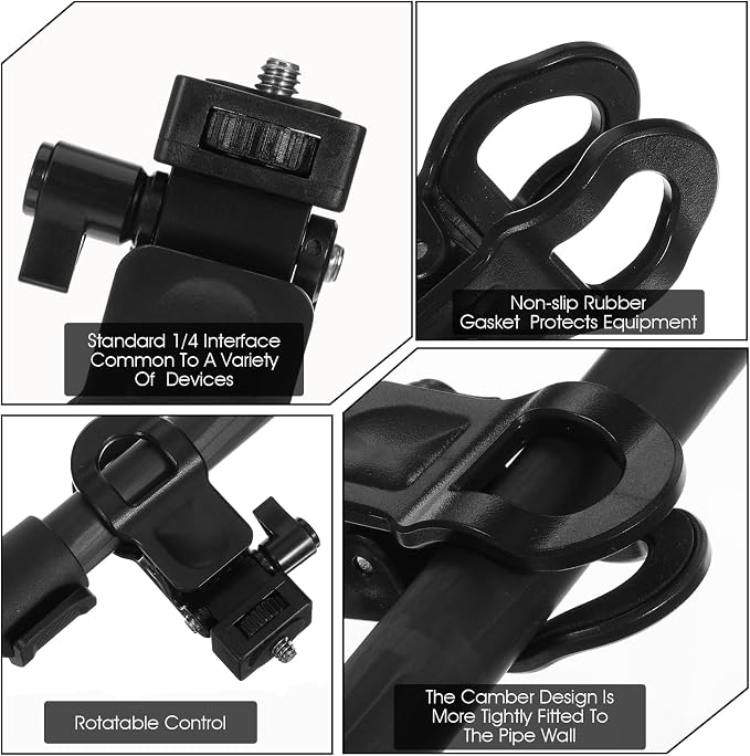 Xindojuz 2pcs Camera Clip, Anti-Slip Selfie Light Clip for Monitor Mount with 1/4 Universal Screw Multiple-Use Camera Clamp Phone Light Holder Attachment for Laptop Tripod Live Stream (Black, White) - Image 4