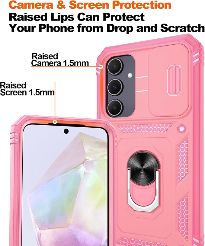 Gritup for Galaxy A35 5G Case Military-Grade Shockproof with Kickstand Pink | with 2 PCS Screen Protector, Slide Camera Cover, Heavy Duty Outdoor Protection Funda para A 35 Phone Cover, Pink - Image 4