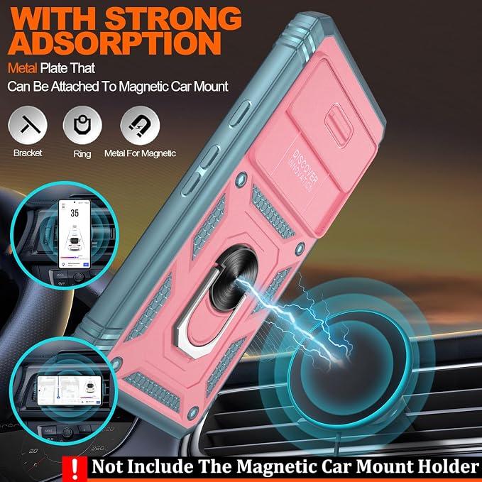 Gritup Phone Case for Google Pixel 7A Case with Slide Camera Cover | 2 Pack Screen Protector, Build in 360° Rotating Ring Kickstand, Military Grade Shockproof Protective Pink - Image 7