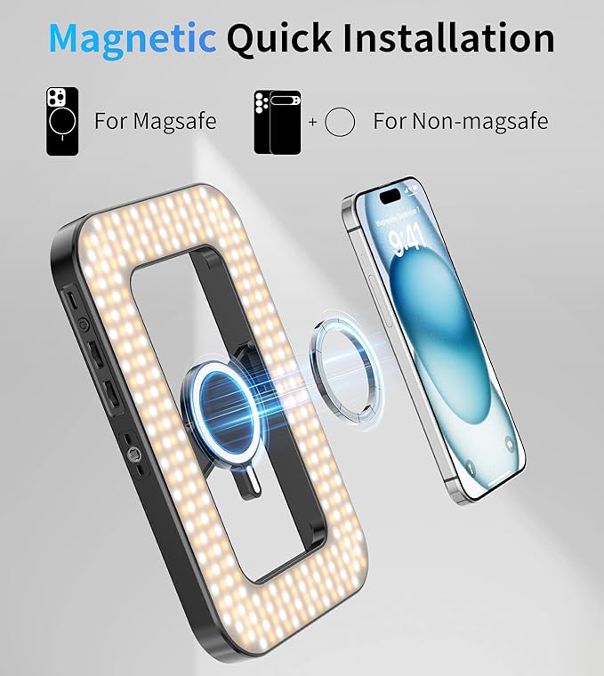 Magnetic 6000mAh Selfie Ring Light for iPhone 448LED RGB Light with Stand | RechargeablePhone Light with Mini Tripod Stand Double-Sided Magnetic Handheld Stabilizer for Magsafe/Video Recording/Photos - Image 2