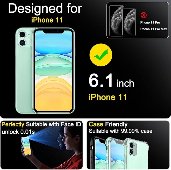 Ferilinso Screen Protector for iPhone 11, Tempered Glass, Case Friendly | 3 Pack, 9H+ Hardness, Military-Grade Shatterproof, HD Clear, Easy Installation Bubble Free, with Camera Lens Protectors - Image 6