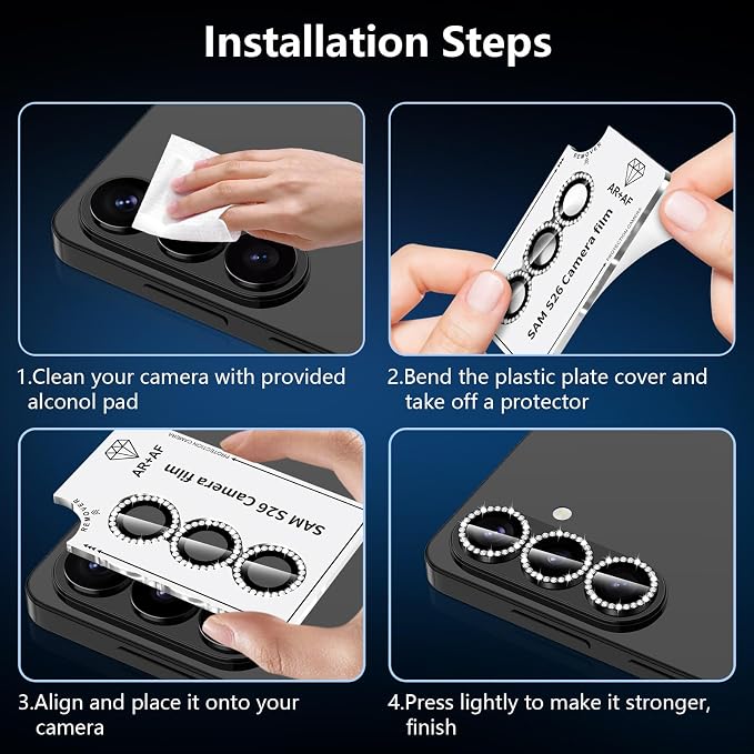 for Samsung Galaxy S26 Camera Lens Protector, Individual Metal Ring Tempered Glass Lens Cover, [Strong Adsorption] Scratch Resistant Ultra-Thin HD Clear Lens Cover, 1 Set-Black Diamond - Image 7