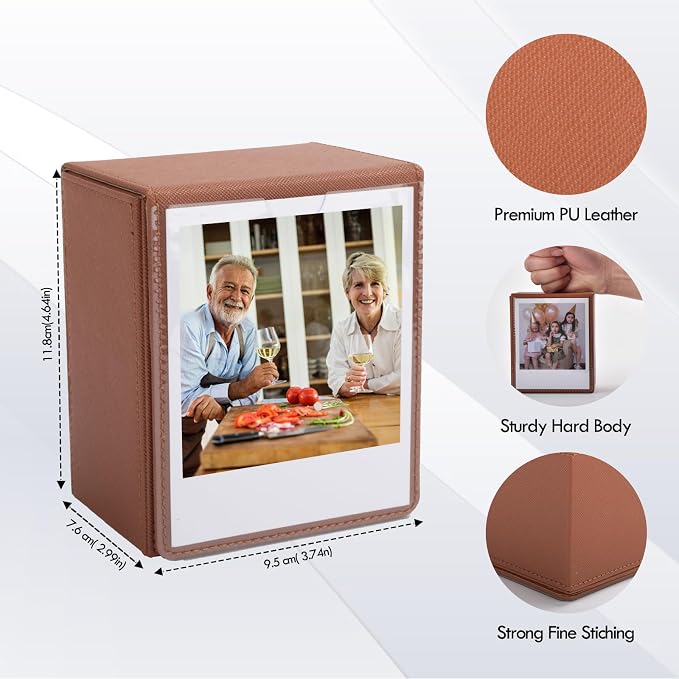 Photo Case for Instax Wide Film, 3.5x4.25” Photo Storage Box Fits for Fujifilm Instax Wide 400/300/210/Wide EVO, Picture Holder for Polaroid 600/I-Type/OneStep2 Instant Film - Brown - Image 3