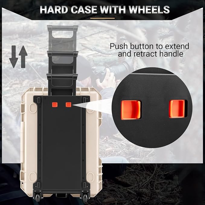 Relaxweex Rolling Camera Hard Case with Padded Dividers & Wheels, Impact-resistant Hard Shell Travel Case for Cameras, Lenses & Accessories(26 x 20 x 10 Inch,Sand Color) - Image 4