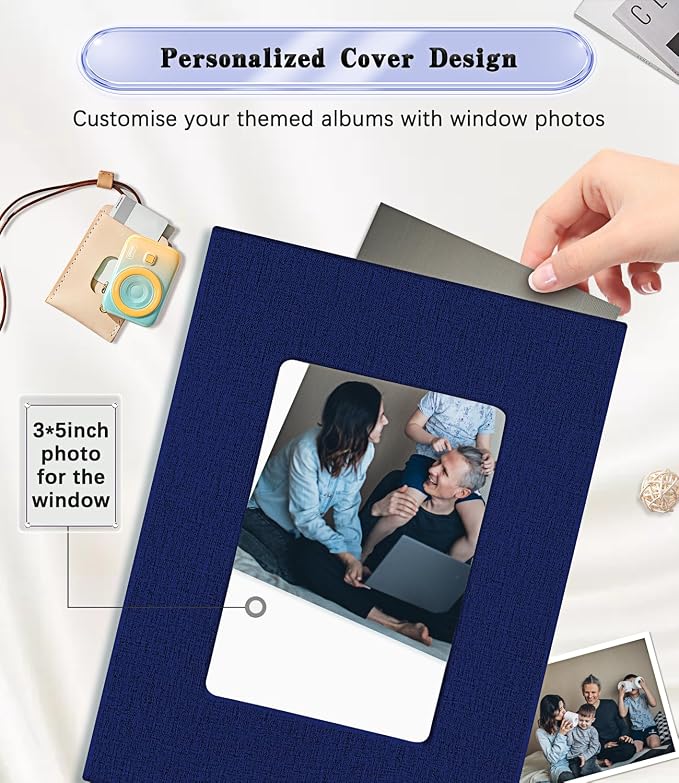 Ejblfe Photo Album 4x6,Linen Cover Slide-in Photo Album Book Can Holds 100 4x6 Photos with 50 Black Sheets for Family,Wedding,Baby and Holiday Pictures (Dark blue) - Image 2