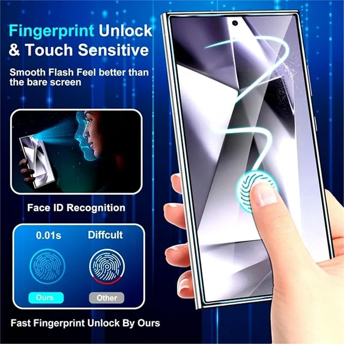 XDesign [2+2 Pack Galaxy S24 Ultra Screen Protector, 9H Tempered Glass Scratch Resistant, Ultrasonic Fingerprint Support, For Samsung Galaxy S24 Ultra 5G 6.8 Inch Glass Screen Protector - Image 6
