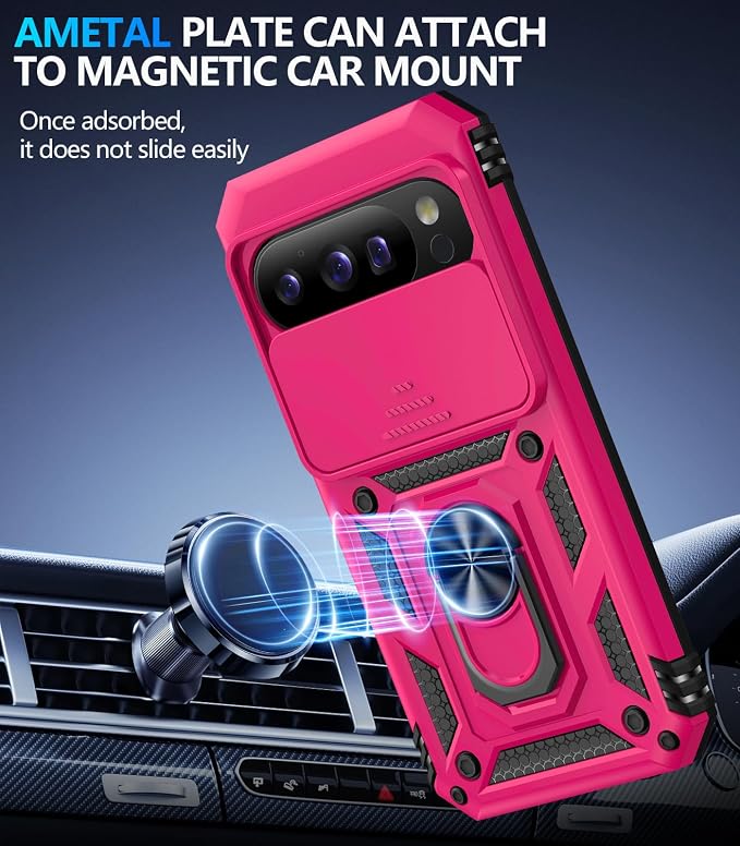 Taisairu for Google Pixel 10 Case/Pixel 10 Pro Case with Screen Protector & Slide Camera Lens Cover,Built-in Ring Stand Protective Phone Case for Pixel 10 Case/Google Pixel 10 Pro Case (Hot Pink) - Image 5
