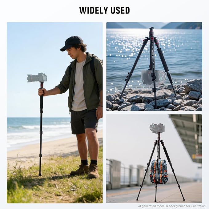 NEEWER Basics TP15 Camera Tripod Monopod, 68" Metal Heavy Duty Portable Travel DSLR Cell Phone Stand with Cellphone Holder Mount Compatible with iPhone Filming Video Recording, Ball Head Not Included - Image 7