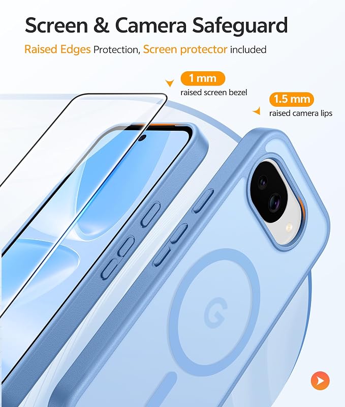 FNTCASE for Google Pixel 10a Case, Fit for Magsafe, with Screen Protector | Translucent Matte Magnetic Back, 14FT Military Grade Drop Protection, Slim Shockproof Protective Phone Cover, Light Blue - Image 4