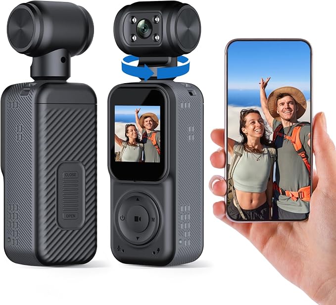2K Handheld Vlogging Camera, Portable Pocket POV Camcorder Body Cam | 2k HD Recording, 180° Rotatable Lens, Eis Stabilization, Wifi Connection, Four Fill Light, 8 Hour Battery Life for Vlogging by Unknown