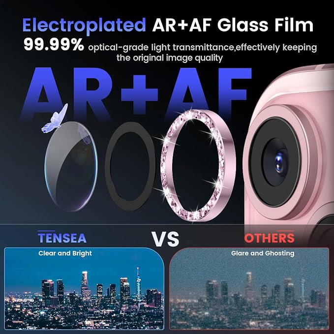 Tensea for iPhone 15/15 Plus Camera Lens Protector Bling, Camera Cover | 9H Tempered Glass Camera Screen Protector, Metal Individual Ring for iPhone15 6.1inch/ 15Plus 6.7inch, HD Clear, Easy Install - Image 3