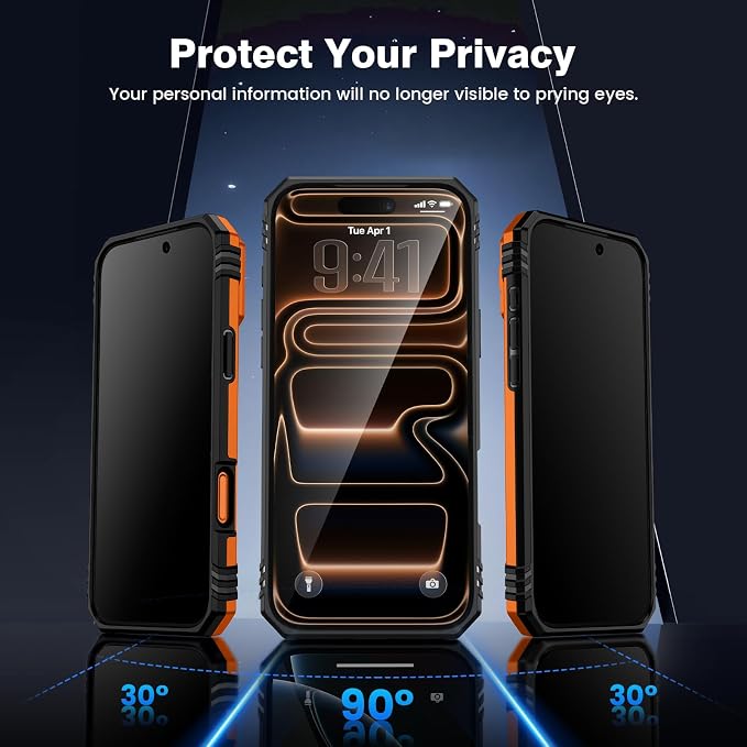 VEGO for iPhone 17 Pro Max Case with Slide Camera Cover and Kickstand | Privacy Tempered Glass Screen Protector & Ring Kickstand Military Grade Protection Cover for iPhone 17 ProMax - Orange - Image 3