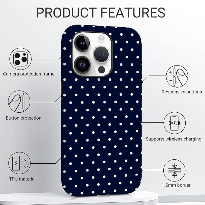 TPU Phone Case for iPhone 15 Pro, MagSafe Wireless Charging Compatible, Shockproof Slim Fit Protective Cover with Anti-Yellowing & Raised Camera Protection (Polka dot 7, iPhone 15 Pro) - Image 4