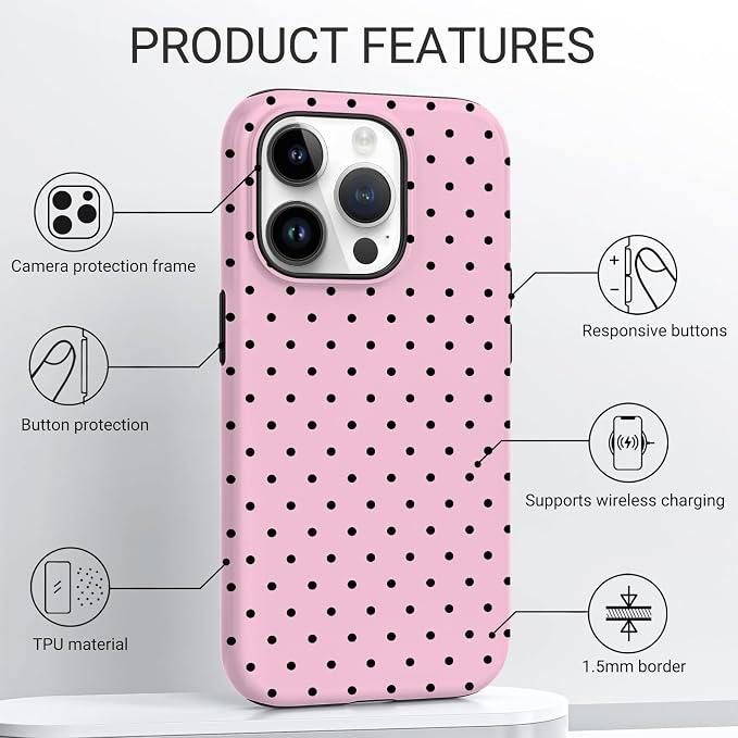 TPU Phone Case for iPhone 13 Pro Max, MagSafe Wireless Charging Compatible, Shockproof Slim Fit Protective Cover with Anti-Yellowing & Raised Camera Protection (Polka dot 4, iPhone 13 Pro Max) - Image 4