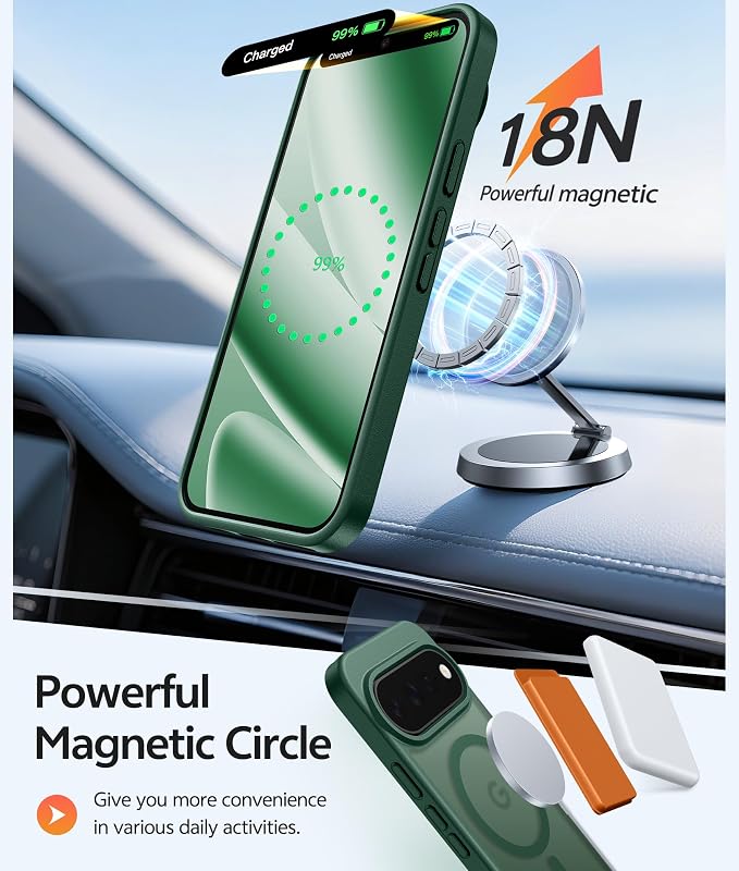 FNTCASE for Google Pixel 11 Pro XL Case, Fit for Magsafe, Screen Protector | Translucent Matte Magnetic Back, 14FT Military Grade Drop Protection, Shockproof Protective Phone Cover, Green - Image 3