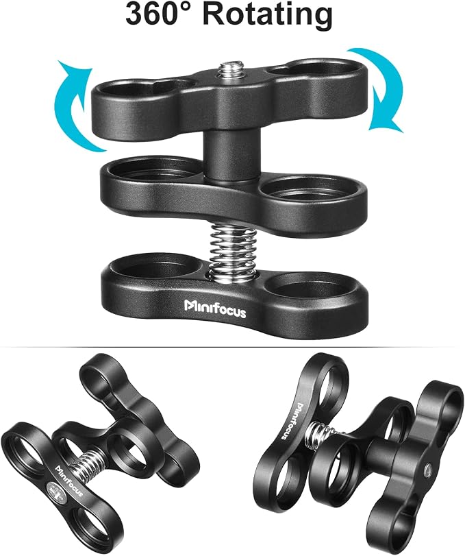 MINIFOCUS 1'' Ball Clamp Mount with Cold Shoe Ball Mount Head Base Adapter Connector for Diving Light Arm Underwater Camera Waterproof Housings Case Video/Flash/Strobe Hot Shoes - Image 7