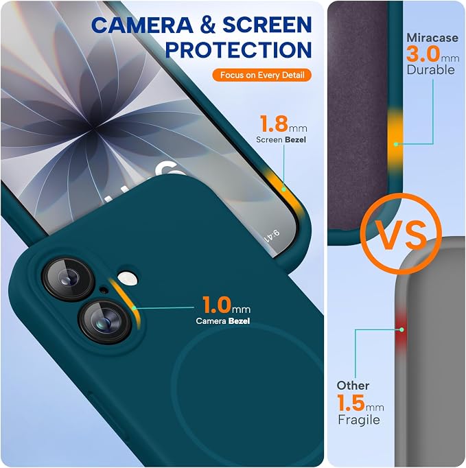 Miracase Silicone & Magnetic for iPhone 17 Case, Teal | Compatible with MagSafe, Silicone Camera Control Cover, Soft Microfiber Lining, Shockproof Drop Protection Phone Case for 17 - Image 3