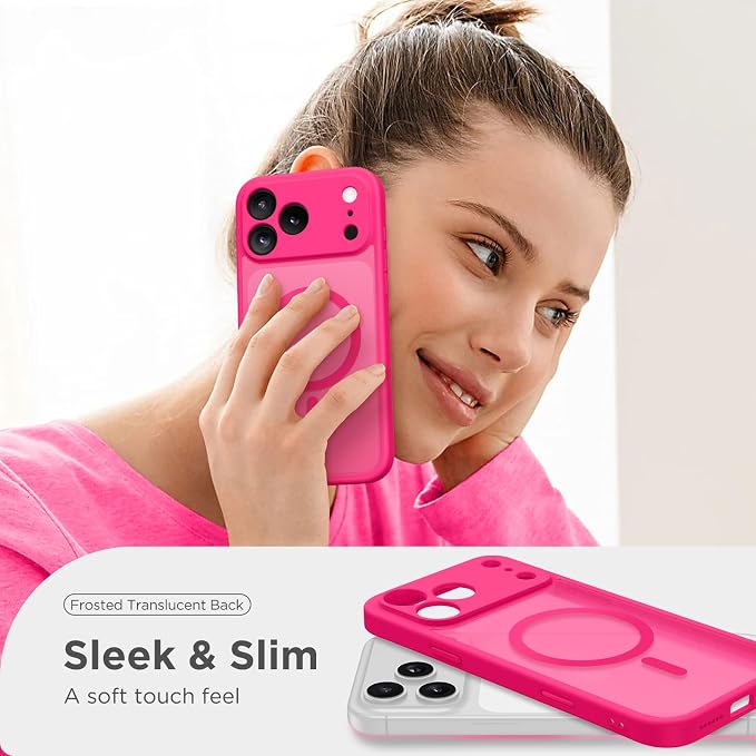 CAPRARO for iPhone 17 Pro Max Case, Compatible with MagSafe Hot Pink | Upgraded [Full Camera Protection] Protective Translucent Matte Women Girl Magnetic Phone Case Cover, Hot Pink - Image 8