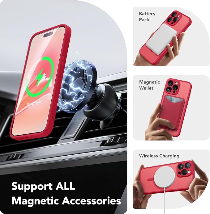 CAPRARO for iPhone 15 Pro Max Case, Compatible with MagSafe Red | Upgraded [Full Camera Protection] Shockproof Protective Slim Translucent Matte Magnetic Phone Case 6.7'', Red - Image 3
