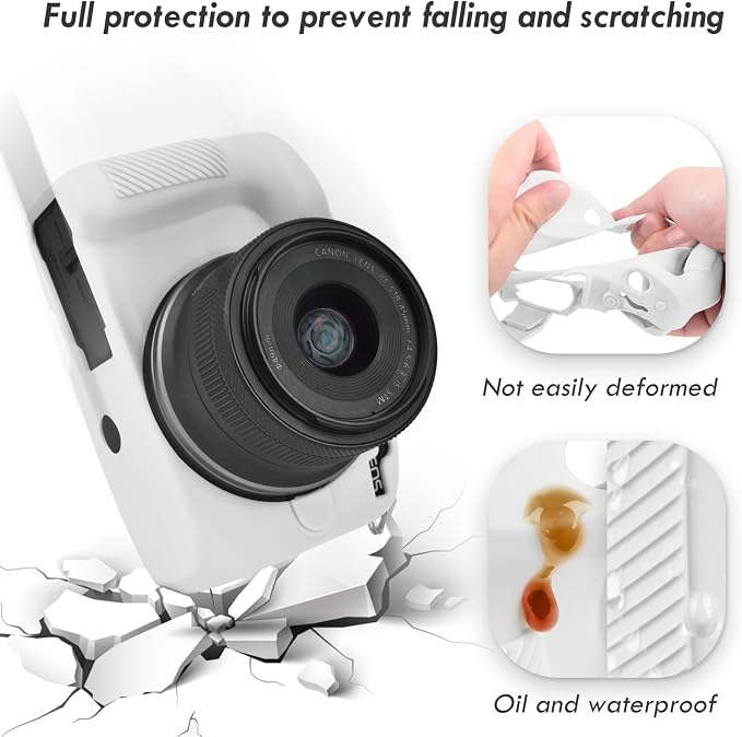 Rieibi EOSR50 EOS R50 Case, Soft Silicone Protective Case for Canon EOS R50 EOSR50 Vlogging Camera, Lightweight EOS R50 Camera Case Grip Cover Body Skin - White - Image 8