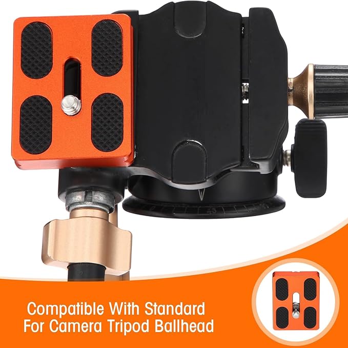 Frienda Quick Release Plate Tripod 1/4-20 DSLR,Pu50,Black and Orange | Tripod Mount Plate, Camera Tripod Mount for DSLR Camera Tripod Ball Head , Metal, 1.9 x 1.5 x 0.4 Inch - Image 7