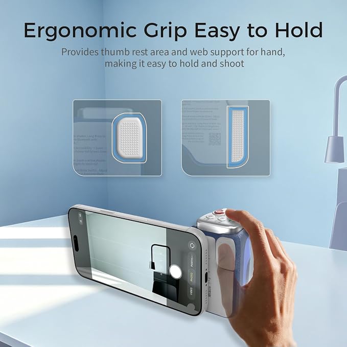Upgraded Mag-Safe Magnetic Camera Handle Grip with Extended Magnetic Phone Mount with Carabiner & Thumb Rest, Detachable Rechargeable Shutter Remote Compatible with iPhone Pro Max for Video Calls/TK - Image 4