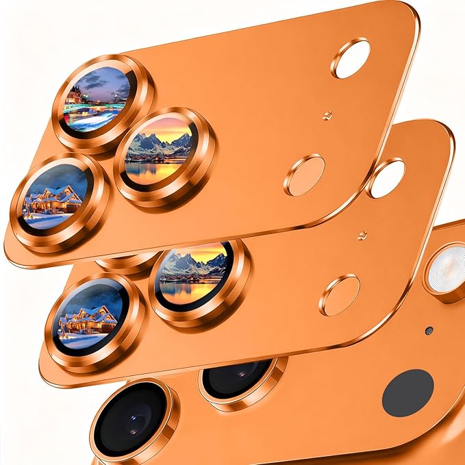 SiHPuoy Camera Lens Protector for iPhone 17 Pro Max, Tempered Glass,Orange | 2pcs, 9H+ Hardness, Military Grade Shatterproof, Anti-Scratch, Case Friendly, Metal Camera Cover, Does not Affect Night Shots by SiHPuoy