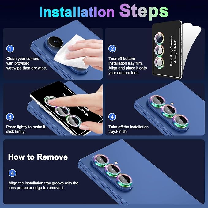 Meshine for Samsung Galaxy Z Fold 7 Camera Lens Protector,Scratch Proof,Strong Adsorption,9H Hardness with Metal Ring Camera Cover,Ultra Thin Case Friendly, Accessories Lens Protector,Shiny Colorful - Image 7