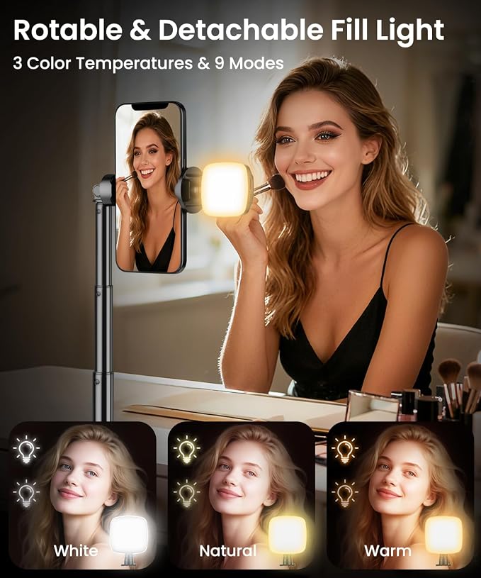 VICTIV 68" Phone Tripod, Auto Open iPhone Tripod with Remote and Fill Light | Extendable Selfie Stick Tripod for iPhone Android, Cell Phone Stand for Video Recording, Selfies, Vlogging, Live Streaming - Image 4